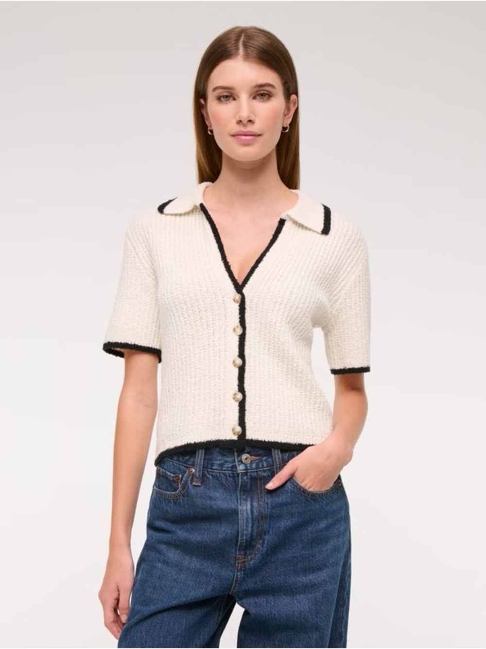 Abercrombie Short-Sleeve Crochet-Style Polo